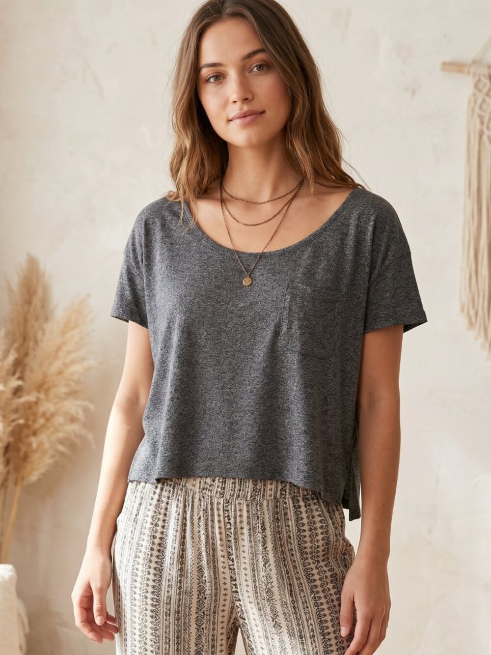 Abercrombie Fitch Cropped Tee Charcoal Gray Casual Athleisure Sporty Size L